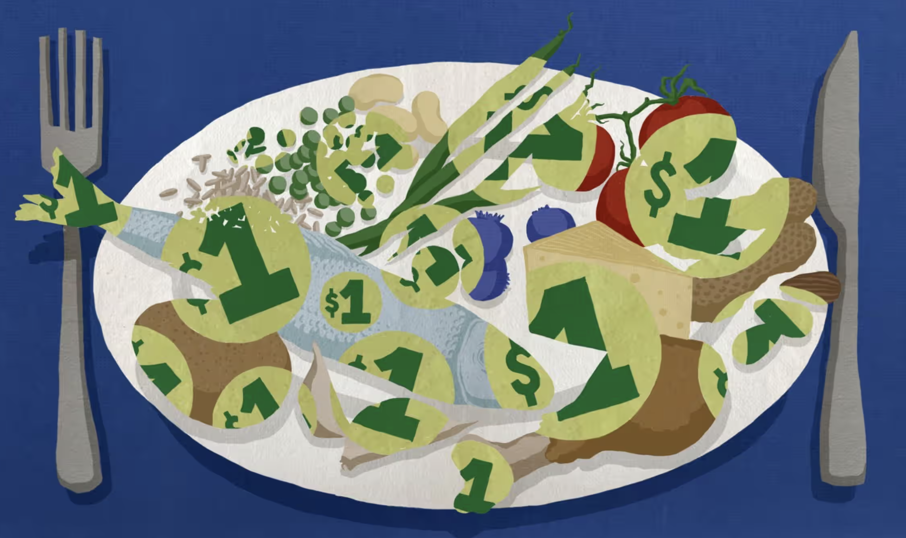 illustration of a plate with prices on food